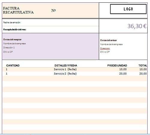 Ejemplo de factura recapitulativa